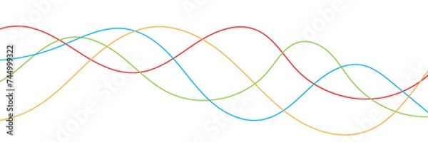 Obraz Thin line wavy background. Abstract black lines wave curve motion on white background vector