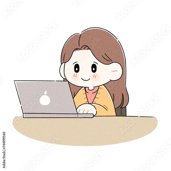 Obraz 책상에 앉아 노트북 하는 여자