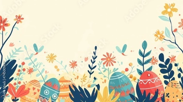 Fototapeta Flat design Easter background with spacious vector illustration, perfect for adding text.