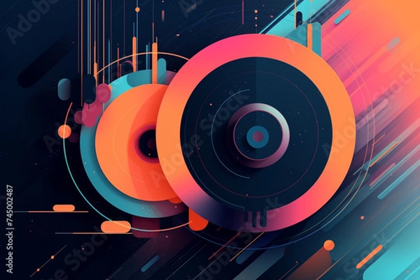 Fototapeta Fine-art, pop-art, minimalist art concept. Minimal art from colorful dots, lines and geometric shapes. Soft pastel muted colors