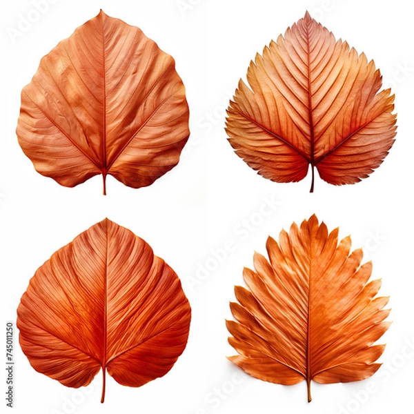 Fototapeta top down view of autumn leaf laid horizontally, white background.