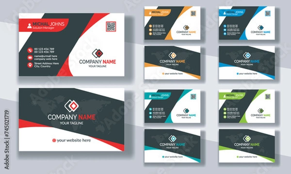 Fototapeta Creative modern clean corporate double-side business card template, personal visiting card, vector illustration, professional simple identity blue, red white and black elegant visiting card.