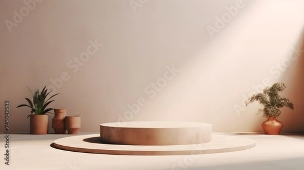 Fototapeta Centered podium in minimalist setup.