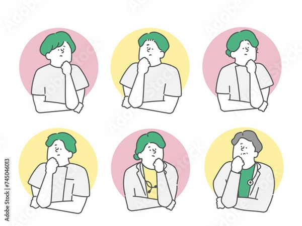 Fototapeta 医療介護現場で働く人々　考えるイラストアイコンセット