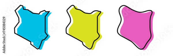 Fototapeta Kenya country black outline and colored country silhouettes in three different levels of smoothness. Simplified maps. Vector icons isolated on white background.