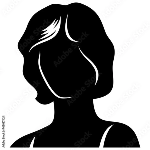 Fototapeta Cute girl. Silhouette head for avatars, user profiles. Designed to good fit in square and circle. Vector clipart isolated on white.