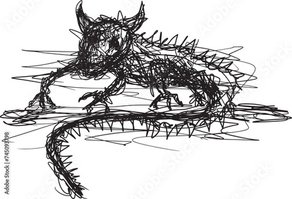 Obraz black scribbles depicting ghost black dragon figures illustration