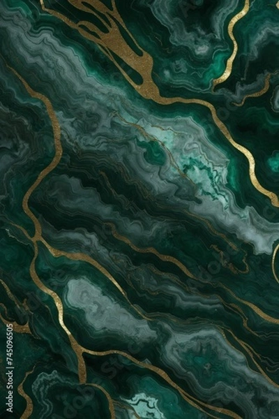 Fototapeta Abstract art featuring emerald and gold hues inspired by marble or agate patterns 