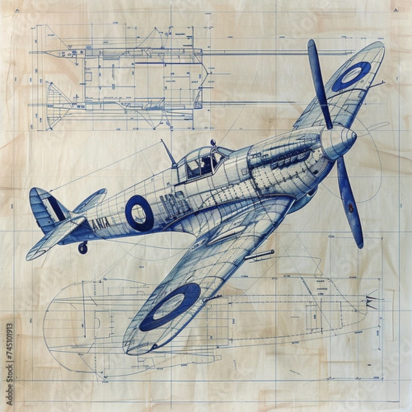 Obraz vintage airplane drawing
