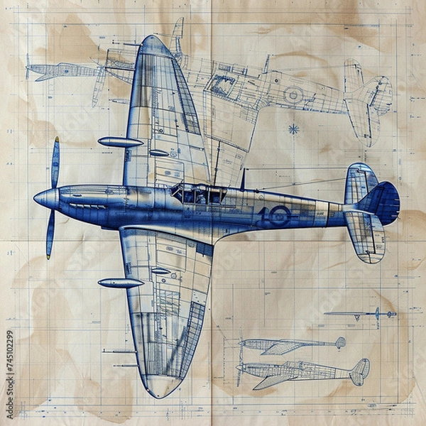 Obraz vintage airplane drawing