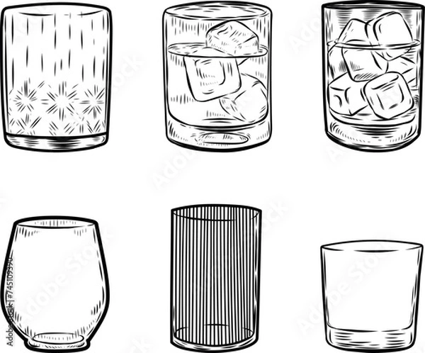 Obraz Whiskey glasses line drawing isolated on white background.
