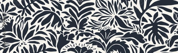 Fototapeta Organic abstract shapes floral pattern. leaf and flower shape organic seamless pattern.  leaves silhouette summer seamless pattern modern vector style on white background.