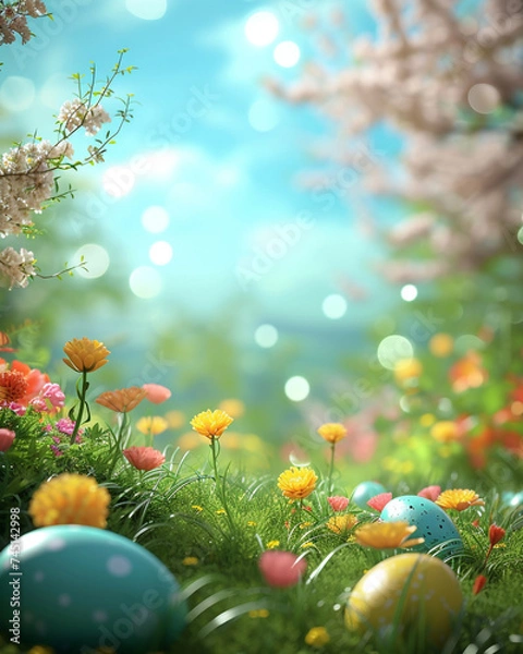 Fototapeta Easter eggs, festive easter tradition, painted eggs. Generative AI