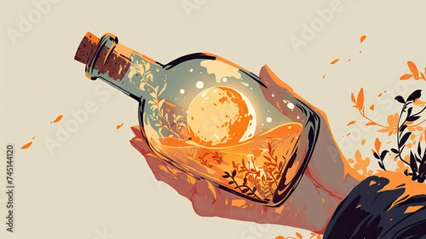 Obraz Flaschenpost mit eingefangener Dämmerung