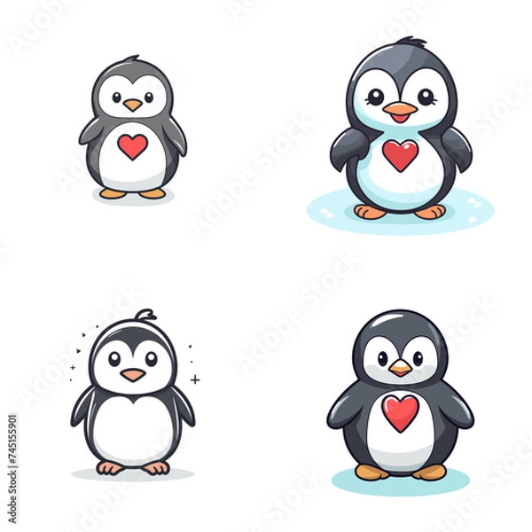 Obraz Penguin (Penguin Holding Heart). simple minimalist isolated in white background vector illustration