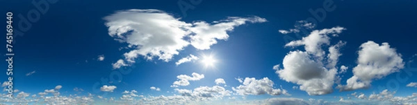 Fototapeta 360 VR 2:1 equirectangular blue sky with clouds background overlay. Ideal for 360 VR sky replacement. High quality 300 dpi, adobe rgb color profile