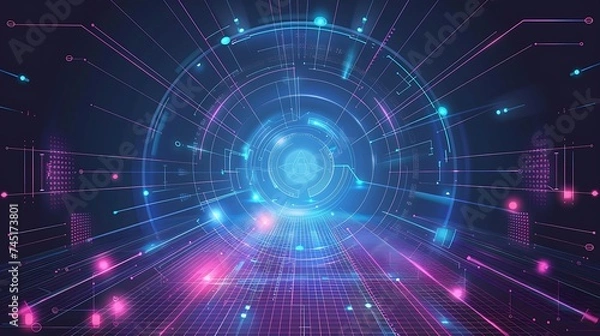 Fototapeta 5G or 6G dot line mobile technology. Wireless data network and connection technology concept. high-speed, futuristic background. vector design. Generative Ai