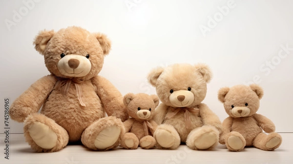 Obraz Group of brown teddy bears sitting together. Generative AI