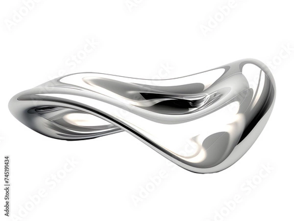 Fototapeta Chrome liquid metallic fluid shape isolated on white background. 3d rendering aluminum. Transparent background