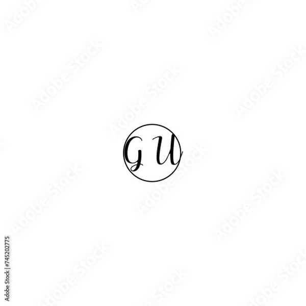 Fototapeta GU black line initial Monogram Logo Design Template