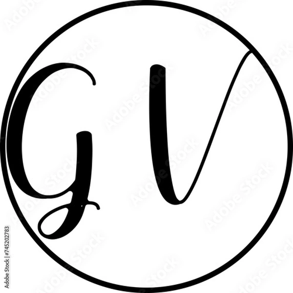 Fototapeta GV black line initial Monogram Logo Design Template