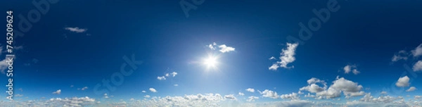 Fototapeta 360 VR 2:1 equirectangular blue sky with clouds background overlay. Ideal for 360 VR sky replacement. High quality 300 dpi, adobe rgb color profile