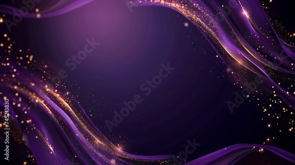 Obraz Abstract elegant dark purple background with golden lighting effect sparkle. Luxury template design. Generative Ai