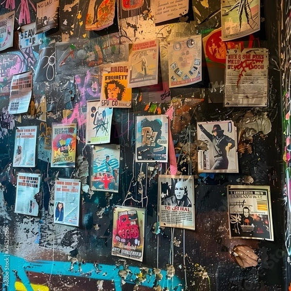 Fototapeta grungy wall with rock show flyers taped all over it