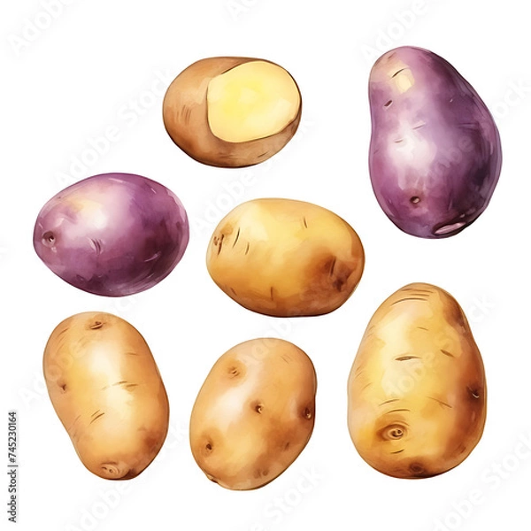 Fototapeta watercolor painting realistic Potato on white background. Clipping path included.