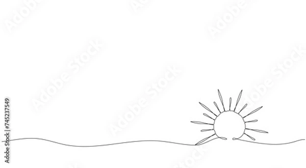 Obraz The rising or setting sun. Hand drawing one solid line. Vector.