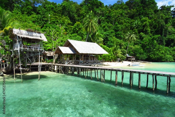 Obraz Jetty and rest bungalow in Kali Lemon, Central Papua, Indonesia