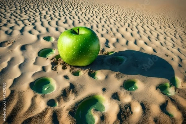 Obraz green apple on the sand