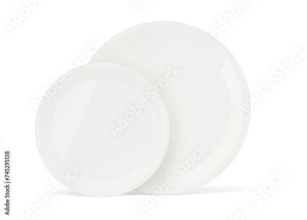 Obraz Large and small white porcelain plates standing on white background