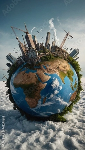 Fototapeta Abstract global warming and environmental protection concept. Danger weather changes idea. Copy space.