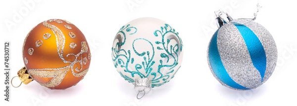 Obraz orange, white, blue-silver christmas balls on white background