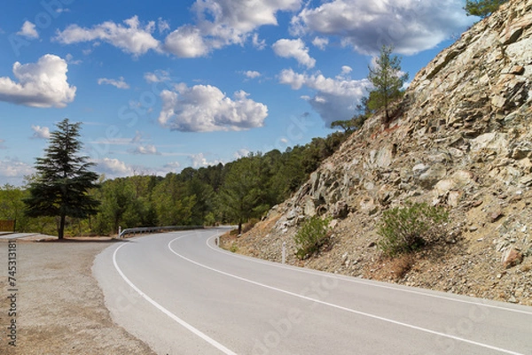 Fototapeta Beautiful view of the road in the Troodos Mountains in Cyprus.
