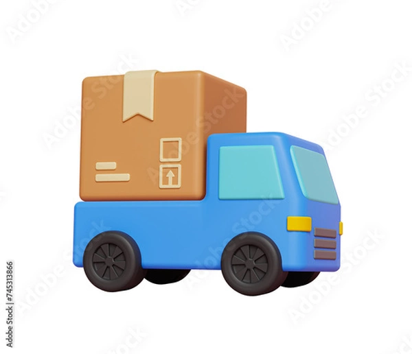 Fototapeta 3d delivery truck with package box isolated, simple online delivery service icon. 3d render
