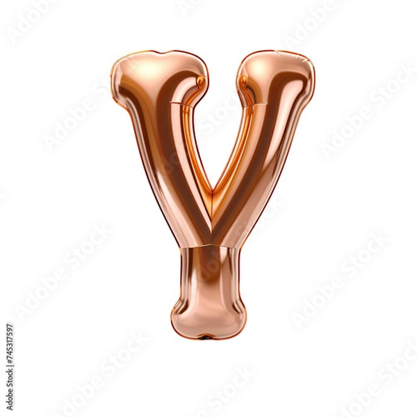 Fototapeta Copper metallic Y alphabet balloon Realistic 3D on white background. Generative AI