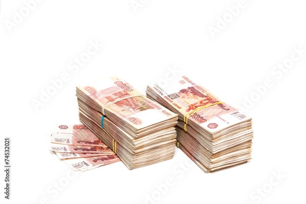 Obraz Пачки российских денег на белом фоне