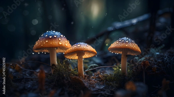 Fototapeta fungi and mushrooms with bokeh lights