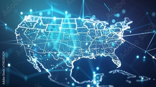 Fototapeta virtual community connecting worldwide with united states map as central focal point in global communication concept
