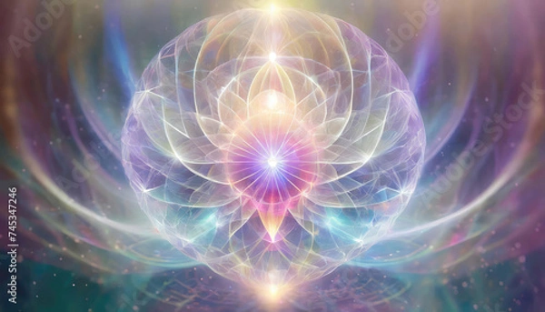 Fototapeta Abstract image of a lotus flower in calm and rich colors. The lotus flower is symmetrically located in the center