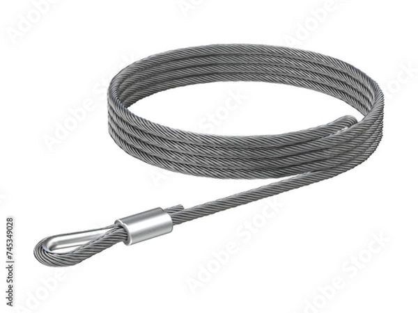 Obraz Cable with a metal hook on it and a white background. 3D rendering