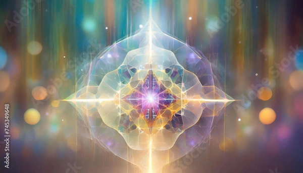 Fototapeta Abstract illustration of a lotus flower in space, in calm and rich shades