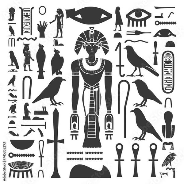 Fototapeta Silhouette collection of ancient egyptian hieroglyphs symbol logo black color only