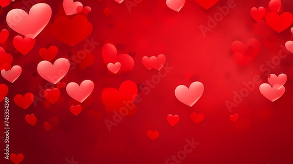 Fototapeta Abstract Valentine's Day background with red hearts and blurred bokeh lights