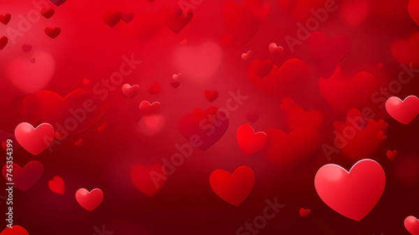 Fototapeta Abstract Valentine's Day background with red hearts and blurred bokeh lights