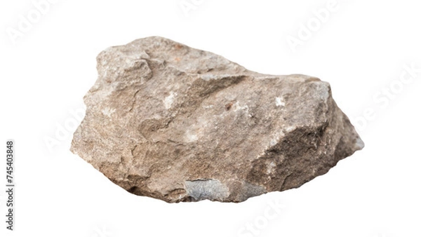 Fototapeta Large rough stone isolated on a white background. Nature element for design, cutout outline included inside