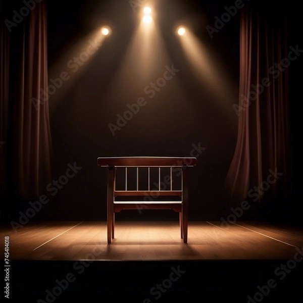 Fototapeta Empty Chair on Stage with Spotlights

