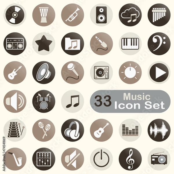 Fototapeta Set of round music icons